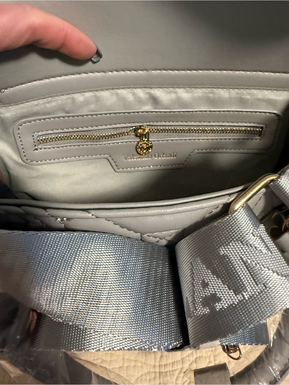 Valentino Orlandi light grey Quilted Satchel with FREE Red Pom Cherry Charm! NWT - Picture 8 of 11